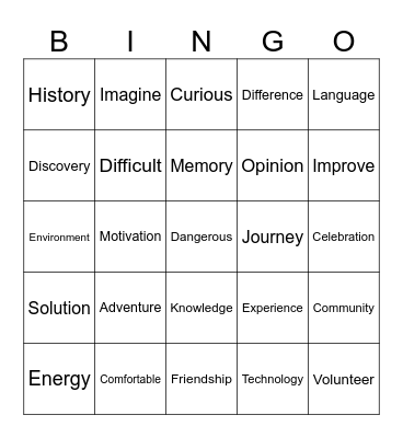 Vocabulary Bingo Card