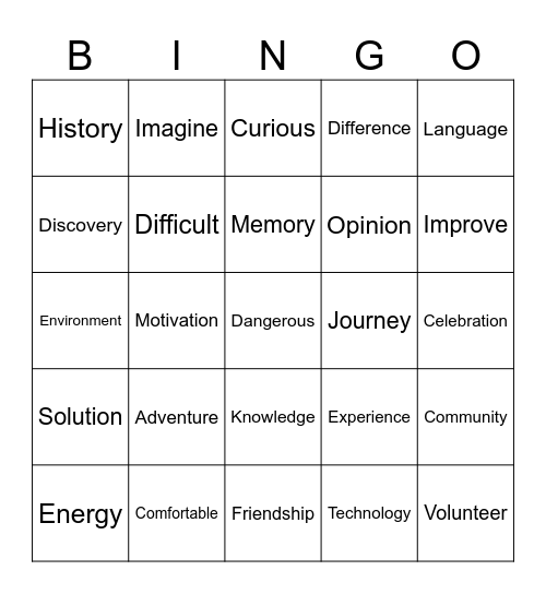 Vocabulary Bingo Card