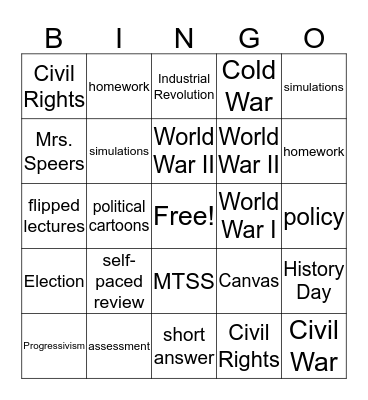 U.S. History 2 Bingo Card