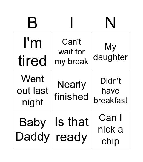 Danielle Bingo Card