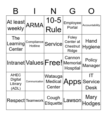 ARHS BINGO Card