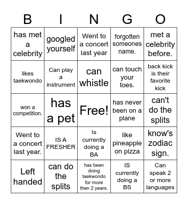 Untitled Bingo Card