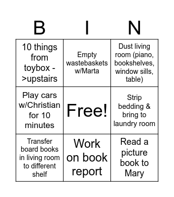 Adam Bingo Card