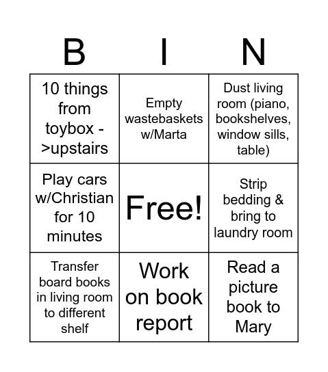 Adam Bingo Card