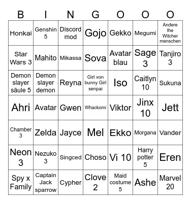 Comic Con Bingo Card