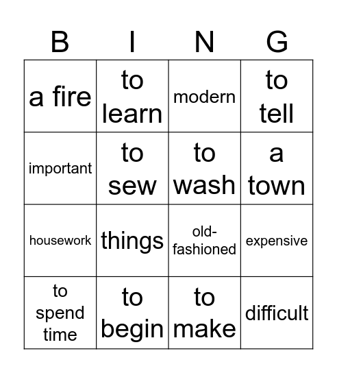 unit 3 vocabulary Bingo Card