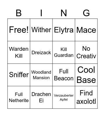 Minecraft Bingo Card