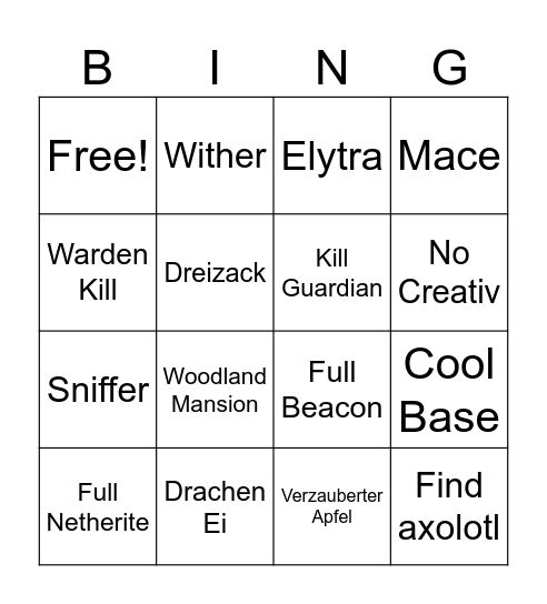 Minecraft Bingo Card