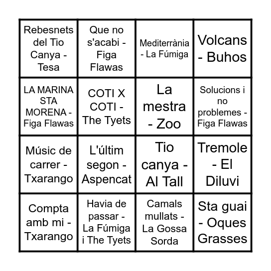 CANÇONS EN JOC Bingo Card