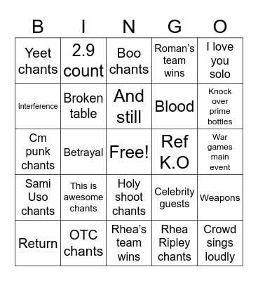 SURVIVOR SERIES Bingo Card