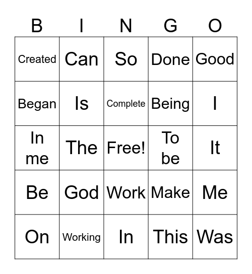 God’s Masterpiece Bingo Card