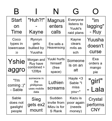 Totems Farm Bingo Card
