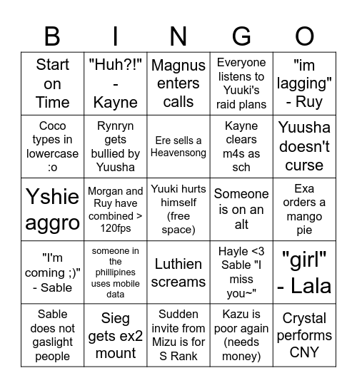 Totems Farm Bingo Card