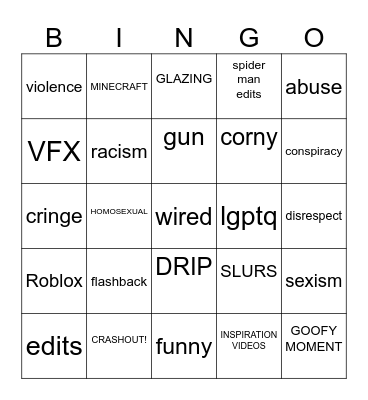 YT SHORTS BINGO Card