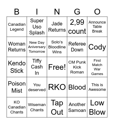 War Games Bingo Card