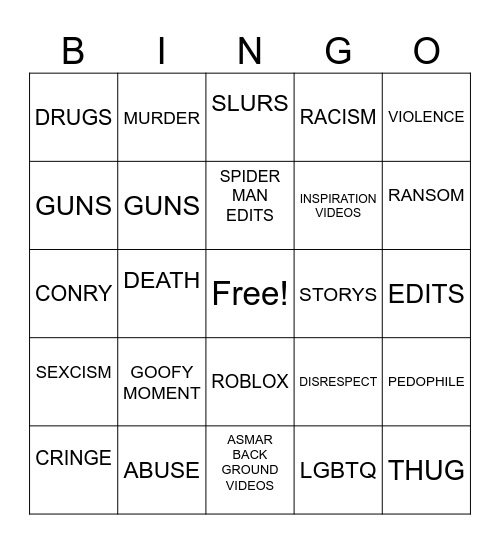 YT SHORT BINGO Card