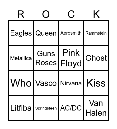 ROCK BINGO Card