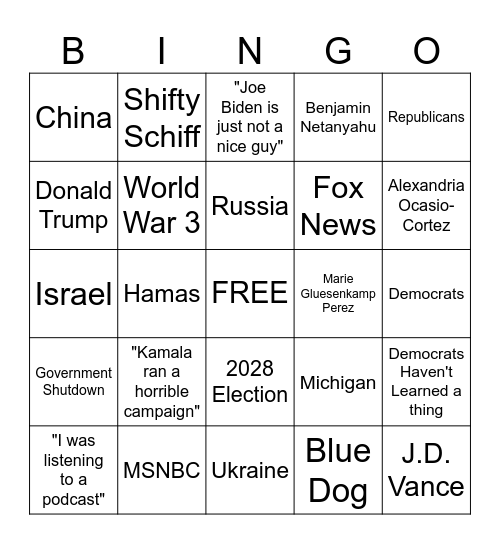 Spencer Political Bingo Card