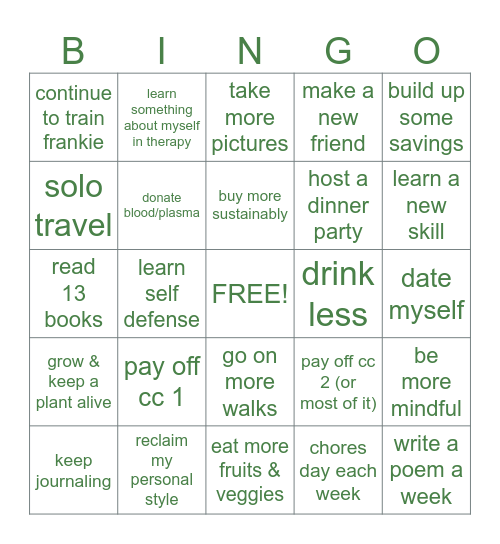 2025 Resolutions Bingo Card