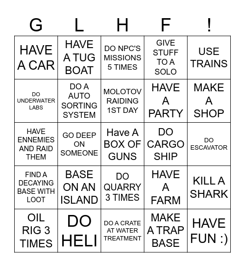 RUST WIPE Bingo Card