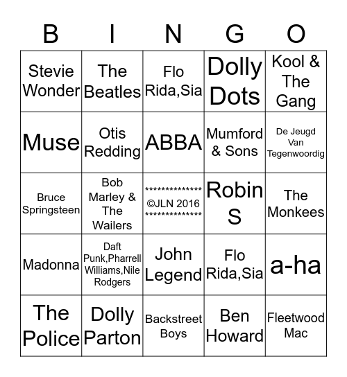 BUREN Muziek Bingo Card