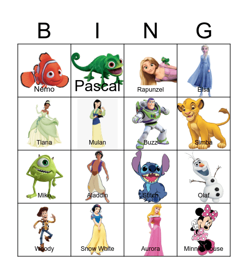 Disney Characters Bingo Card