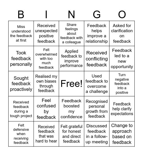 Feedback Bingo Card