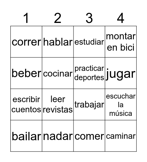 Verbos de acción 1 Bingo Card