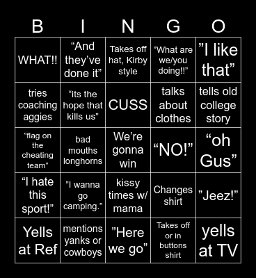 Dad watching Aggie vs. Longhorns Football Bingo Card