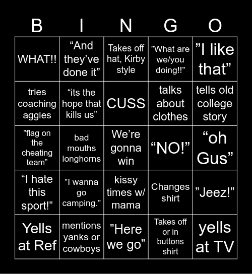 Dad watching Aggie vs. Longhorns Football Bingo Card