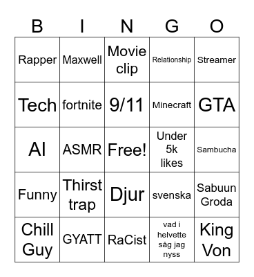 Semtex FYP BINGO Card