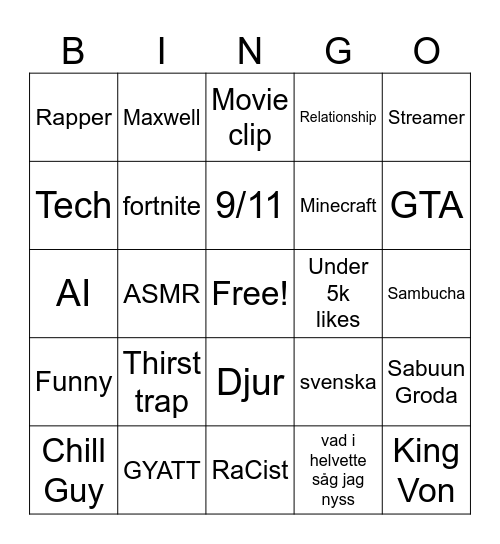 Semtex FYP BINGO Card