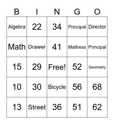 Number Bingo 1-75 Bingo Card