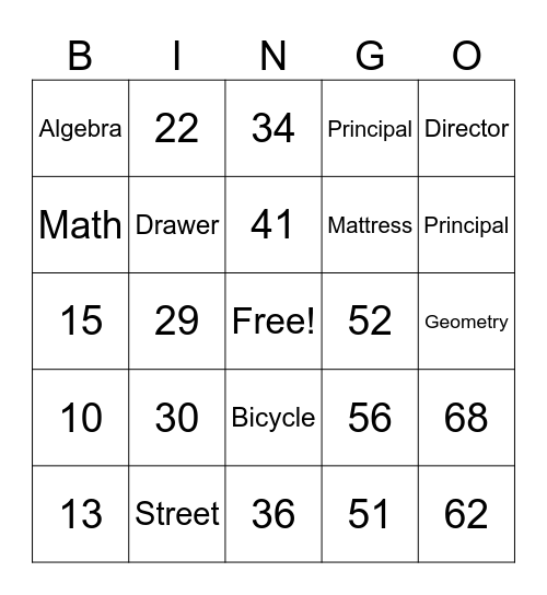 Number Bingo 1-75 Bingo Card