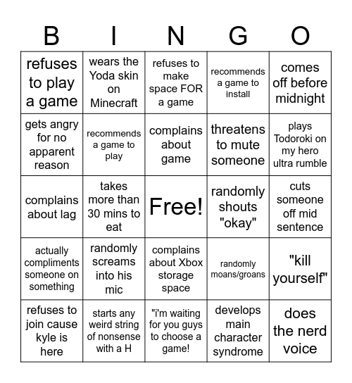 will harry do any of these thing when he gets online Bingo Card