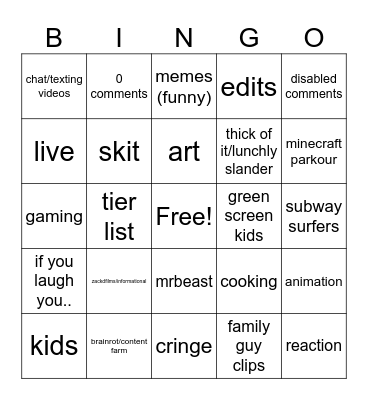 Untitled Bingo Card