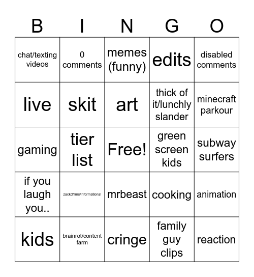 Untitled Bingo Card