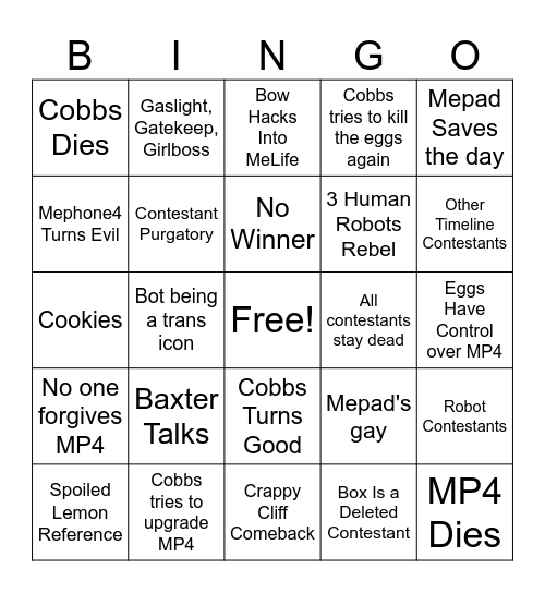 II Finale Bingo Card