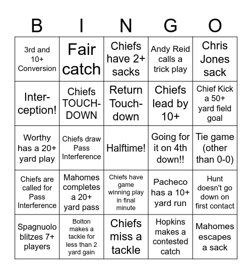 CHIEFS!!! Bingo Card
