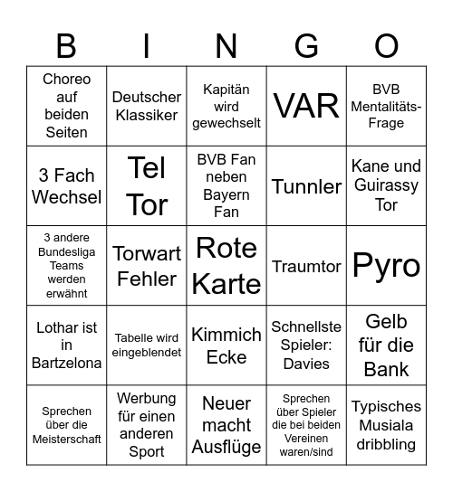 BVB Bayern Bingo Card