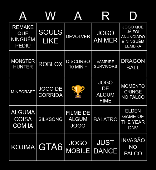 THE GAME AWARDS Bingo Card