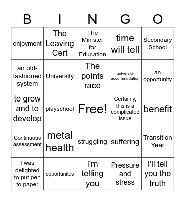 Aiste - An Córas Oideachais Bingo Card