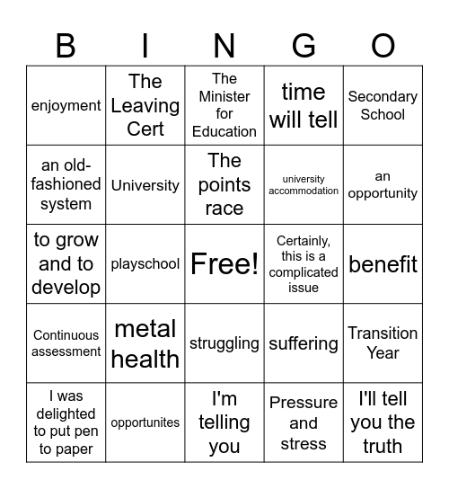 Aiste - An Córas Oideachais Bingo Card