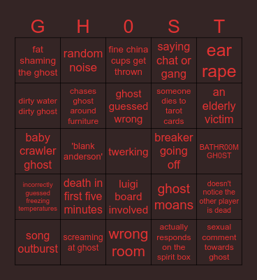 phasmophobia bingo Card