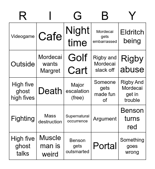 regular show bingo Card