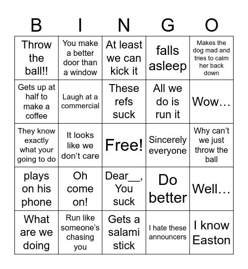 Ohio State v Michigan Bingo Card