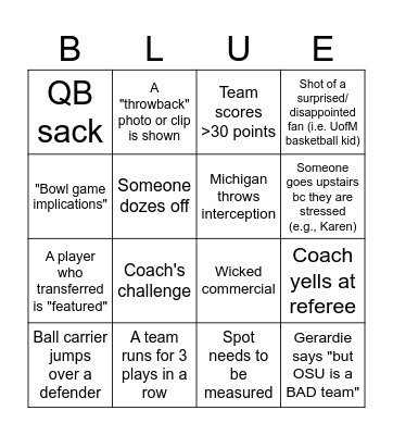 U of M vs. OSU Bingo Card
