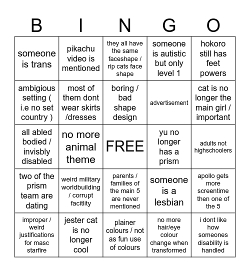 PRISM BONGO Bingo Card