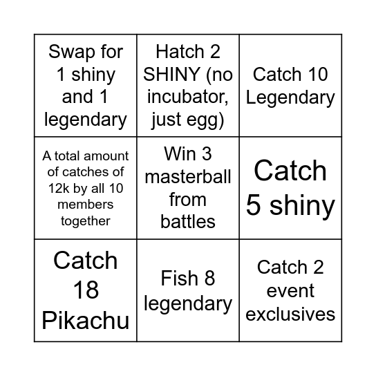 Clan Wars Bingo Card