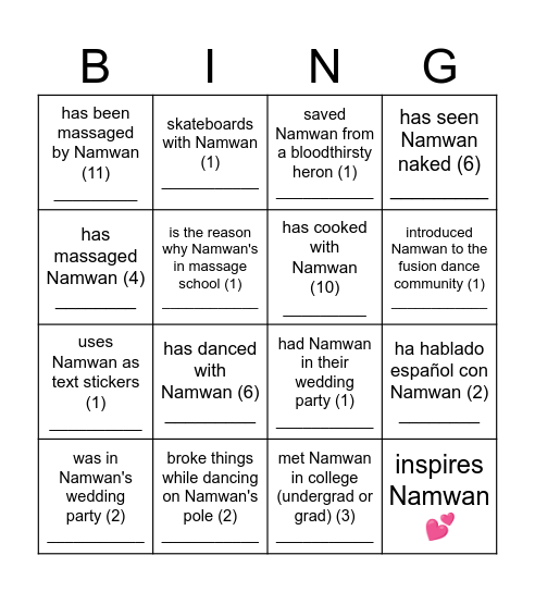Without asking directly, find someone who: Bingo Card